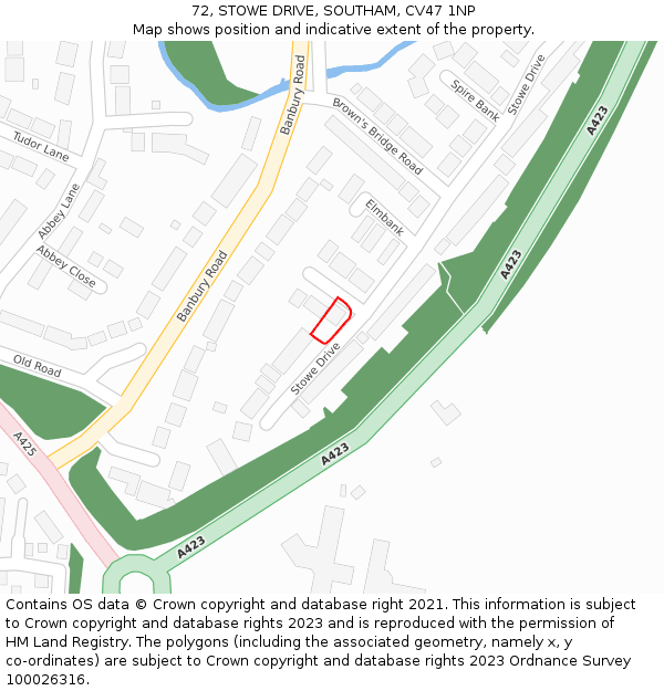 72, STOWE DRIVE, SOUTHAM, CV47 1NP: Location map and indicative extent of plot