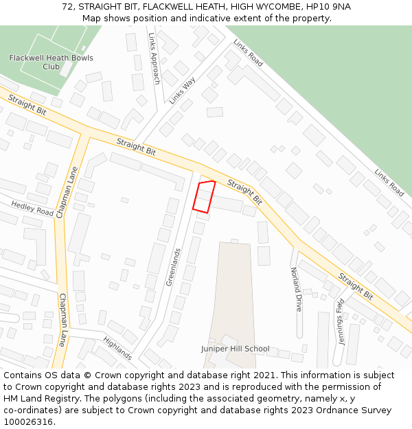 72, STRAIGHT BIT, FLACKWELL HEATH, HIGH WYCOMBE, HP10 9NA: Location map and indicative extent of plot