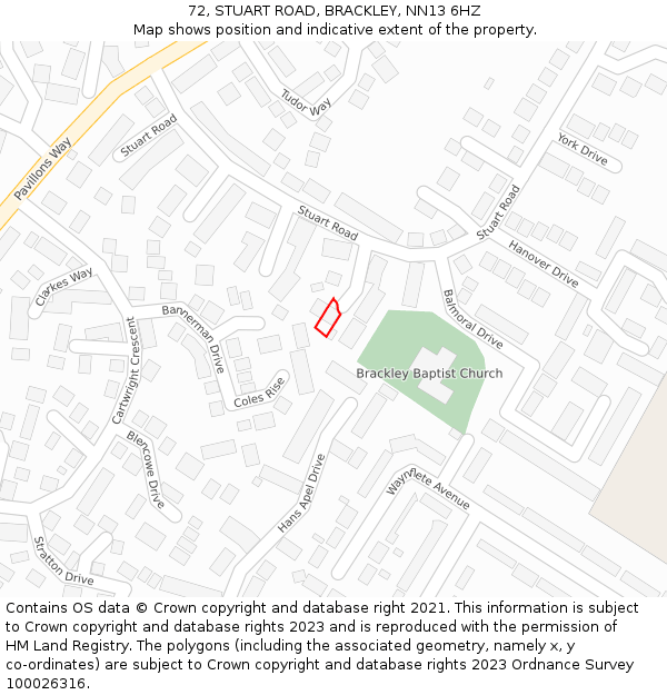 72, STUART ROAD, BRACKLEY, NN13 6HZ: Location map and indicative extent of plot