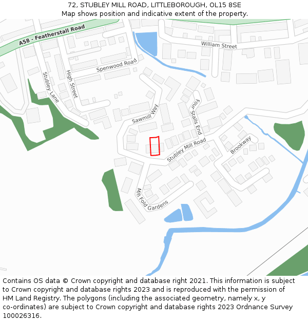 72, STUBLEY MILL ROAD, LITTLEBOROUGH, OL15 8SE: Location map and indicative extent of plot
