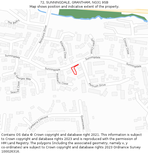 72, SUNNINGDALE, GRANTHAM, NG31 9SB: Location map and indicative extent of plot