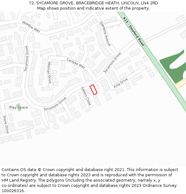 72, SYCAMORE GROVE, BRACEBRIDGE HEATH, LINCOLN, LN4 2RD: Location map and indicative extent of plot