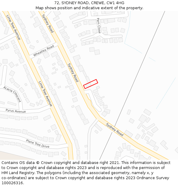 72, SYDNEY ROAD, CREWE, CW1 4HG: Location map and indicative extent of plot