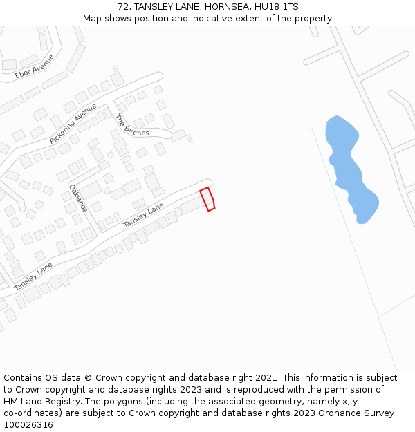 72, TANSLEY LANE, HORNSEA, HU18 1TS: Location map and indicative extent of plot