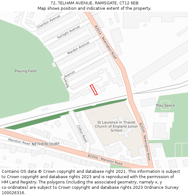 72, TELHAM AVENUE, RAMSGATE, CT12 6EB: Location map and indicative extent of plot