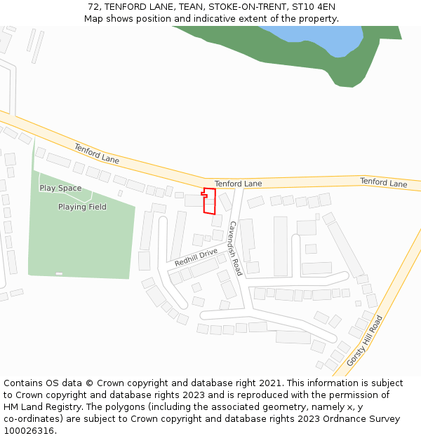 72, TENFORD LANE, TEAN, STOKE-ON-TRENT, ST10 4EN: Location map and indicative extent of plot