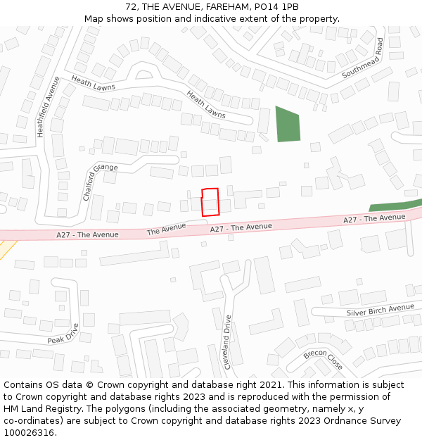 72, THE AVENUE, FAREHAM, PO14 1PB: Location map and indicative extent of plot