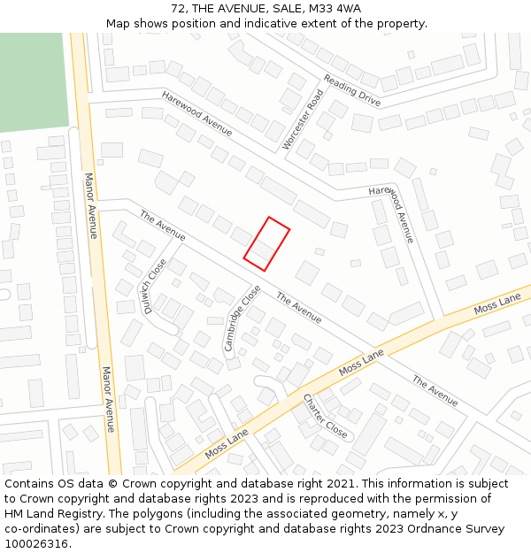 72, THE AVENUE, SALE, M33 4WA: Location map and indicative extent of plot