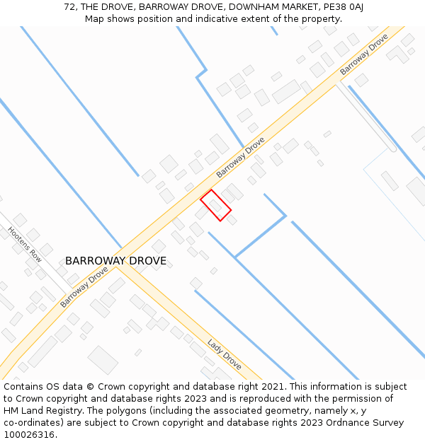 72, THE DROVE, BARROWAY DROVE, DOWNHAM MARKET, PE38 0AJ: Location map and indicative extent of plot