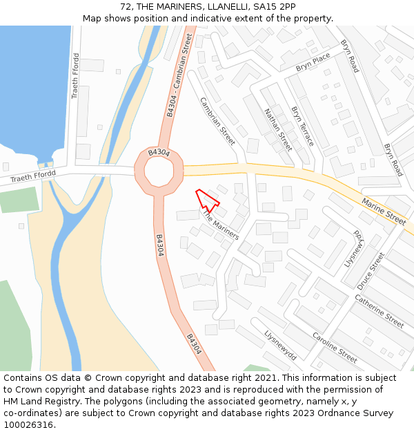 72, THE MARINERS, LLANELLI, SA15 2PP: Location map and indicative extent of plot