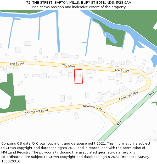 72, THE STREET, BARTON MILLS, BURY ST EDMUNDS, IP28 6AA: Location map and indicative extent of plot