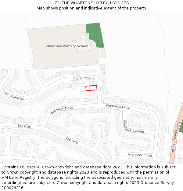 72, THE WHARTONS, OTLEY, LS21 2BS: Location map and indicative extent of plot