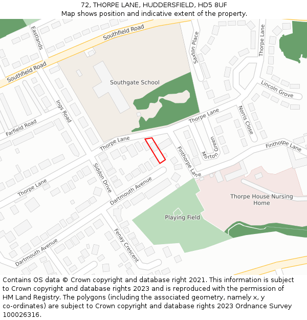 72, THORPE LANE, HUDDERSFIELD, HD5 8UF: Location map and indicative extent of plot