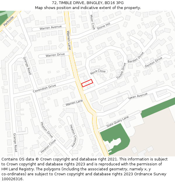 72, TIMBLE DRIVE, BINGLEY, BD16 3PG: Location map and indicative extent of plot
