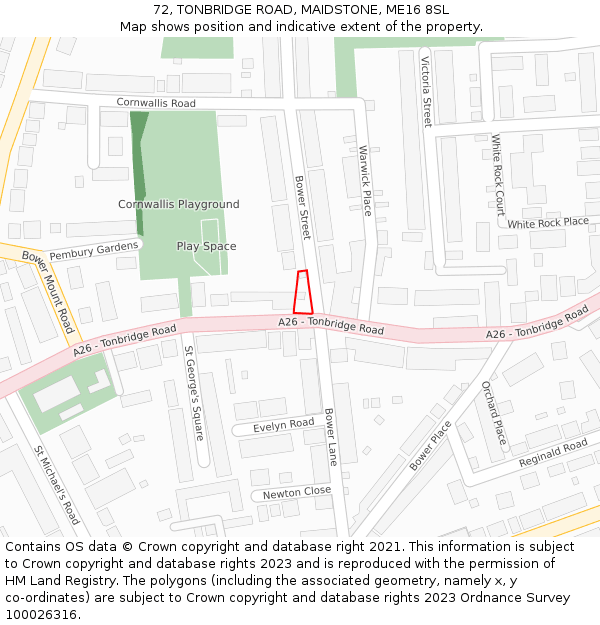 72, TONBRIDGE ROAD, MAIDSTONE, ME16 8SL: Location map and indicative extent of plot