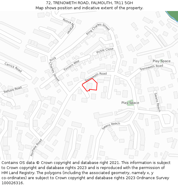 72, TRENOWETH ROAD, FALMOUTH, TR11 5GH: Location map and indicative extent of plot