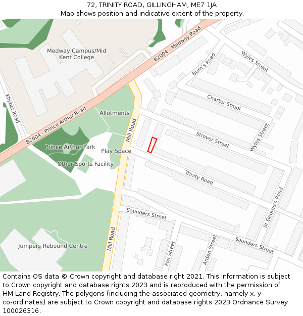 72, TRINITY ROAD, GILLINGHAM, ME7 1JA: Location map and indicative extent of plot