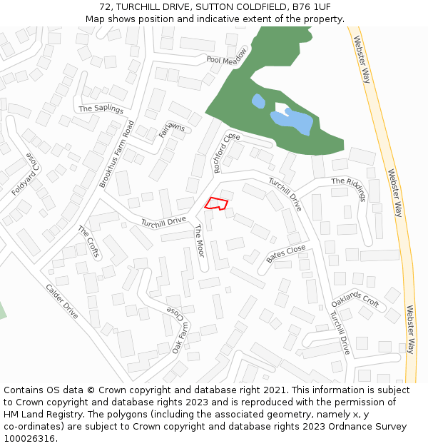 72, TURCHILL DRIVE, SUTTON COLDFIELD, B76 1UF: Location map and indicative extent of plot