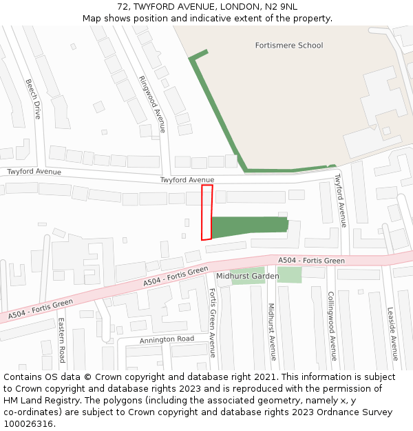 72, TWYFORD AVENUE, LONDON, N2 9NL: Location map and indicative extent of plot