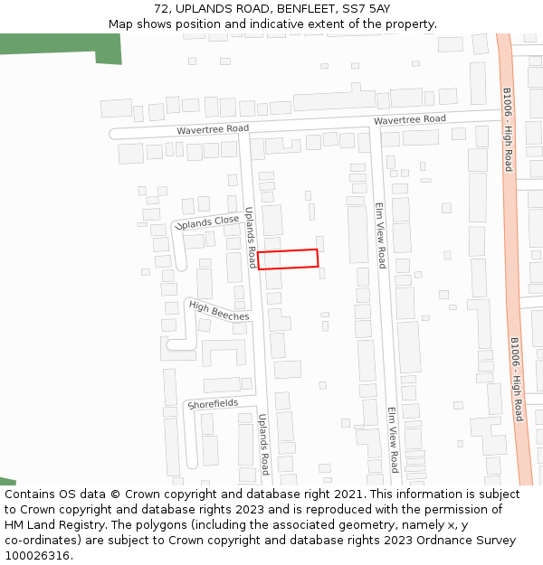 72, UPLANDS ROAD, BENFLEET, SS7 5AY: Location map and indicative extent of plot