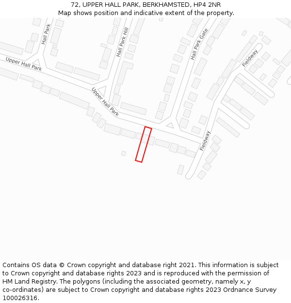 72, UPPER HALL PARK, BERKHAMSTED, HP4 2NR: Location map and indicative extent of plot