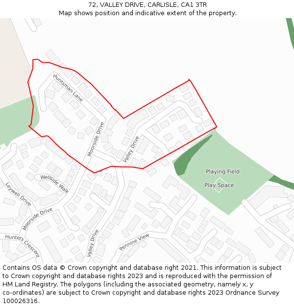 72, VALLEY DRIVE, CARLISLE, CA1 3TR: Location map and indicative extent of plot