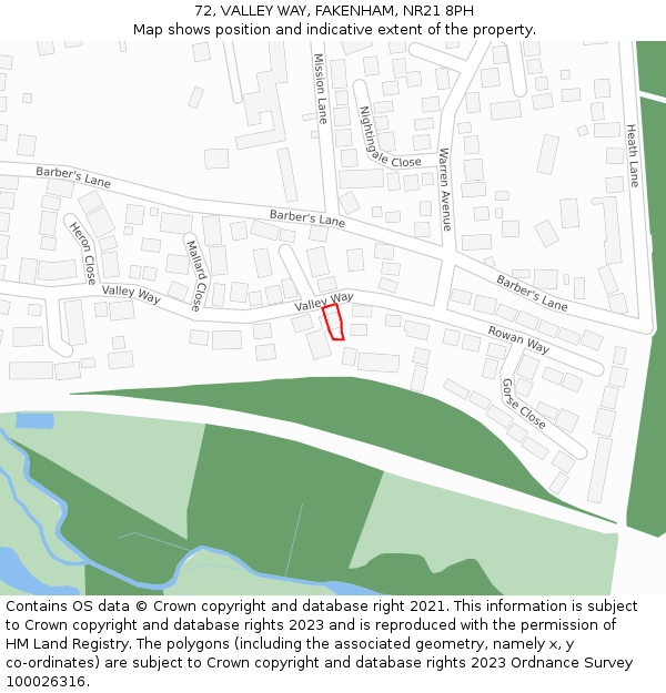 72, VALLEY WAY, FAKENHAM, NR21 8PH: Location map and indicative extent of plot