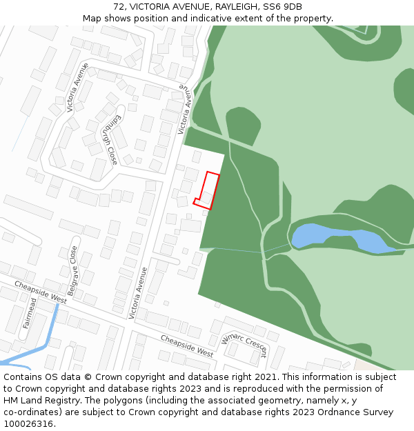 72, VICTORIA AVENUE, RAYLEIGH, SS6 9DB: Location map and indicative extent of plot