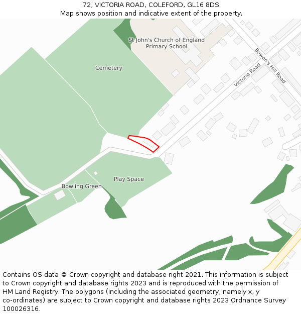 72, VICTORIA ROAD, COLEFORD, GL16 8DS: Location map and indicative extent of plot
