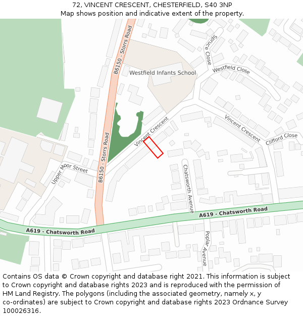 72, VINCENT CRESCENT, CHESTERFIELD, S40 3NP: Location map and indicative extent of plot