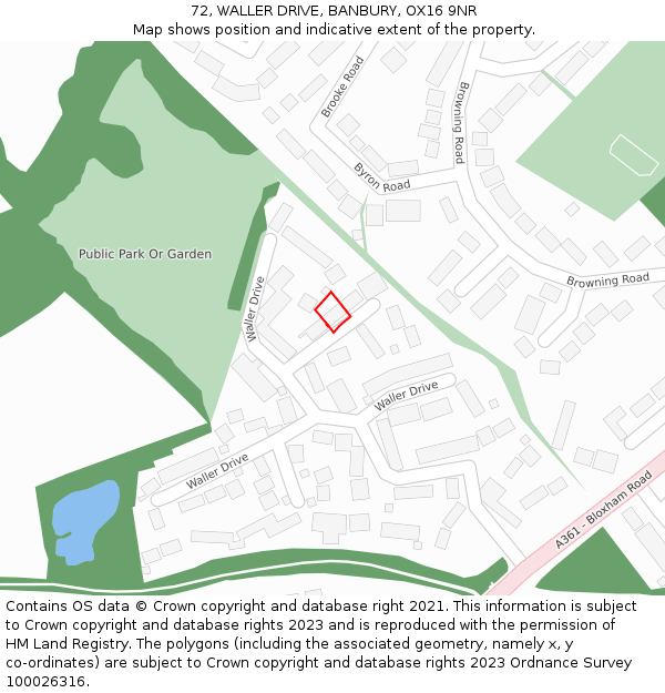 72, WALLER DRIVE, BANBURY, OX16 9NR: Location map and indicative extent of plot