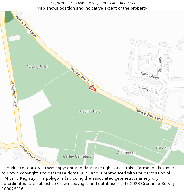 72, WARLEY TOWN LANE, HALIFAX, HX2 7SA: Location map and indicative extent of plot