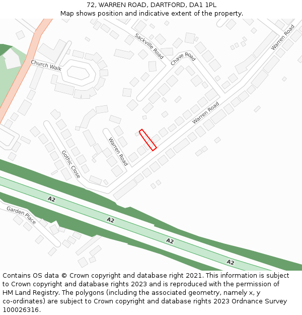 72, WARREN ROAD, DARTFORD, DA1 1PL: Location map and indicative extent of plot