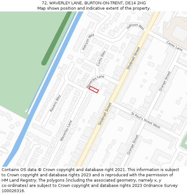 72, WAVERLEY LANE, BURTON-ON-TRENT, DE14 2HG: Location map and indicative extent of plot