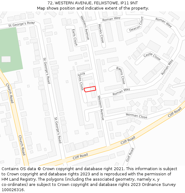 72, WESTERN AVENUE, FELIXSTOWE, IP11 9NT: Location map and indicative extent of plot