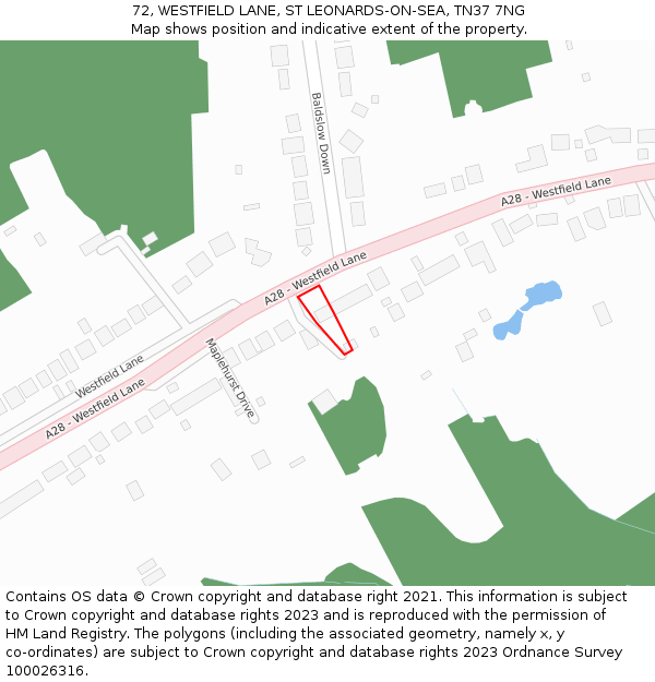 72, WESTFIELD LANE, ST LEONARDS-ON-SEA, TN37 7NG: Location map and indicative extent of plot