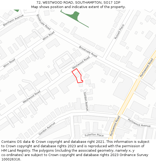 72, WESTWOOD ROAD, SOUTHAMPTON, SO17 1DP: Location map and indicative extent of plot