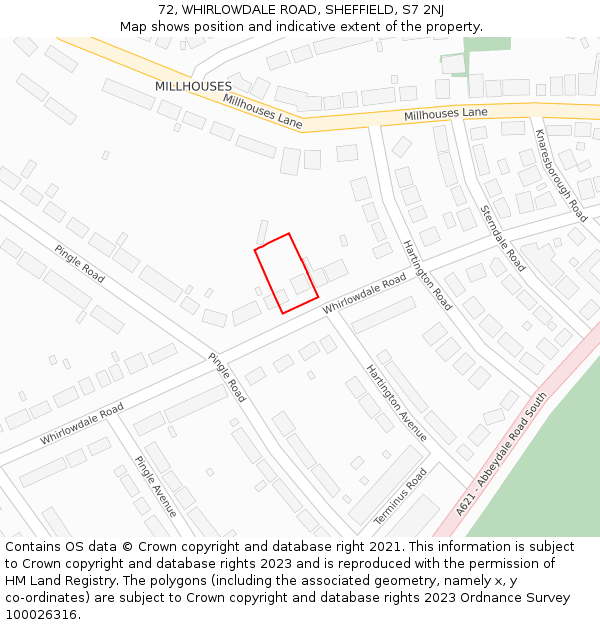 72, WHIRLOWDALE ROAD, SHEFFIELD, S7 2NJ: Location map and indicative extent of plot