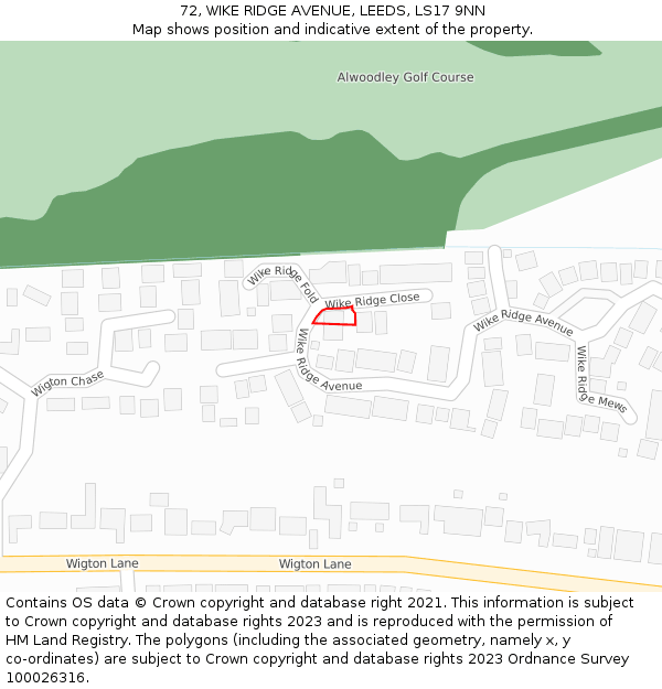 72, WIKE RIDGE AVENUE, LEEDS, LS17 9NN: Location map and indicative extent of plot