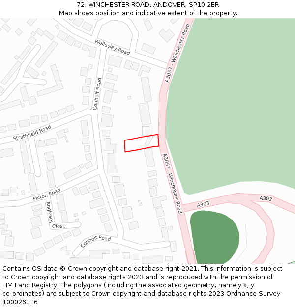 72, WINCHESTER ROAD, ANDOVER, SP10 2ER: Location map and indicative extent of plot