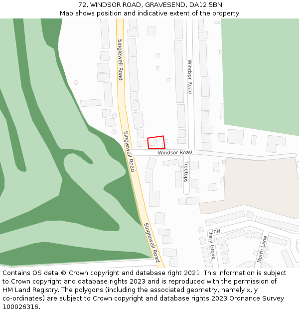 72, WINDSOR ROAD, GRAVESEND, DA12 5BN: Location map and indicative extent of plot