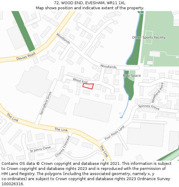 72, WOOD END, EVESHAM, WR11 1XL: Location map and indicative extent of plot