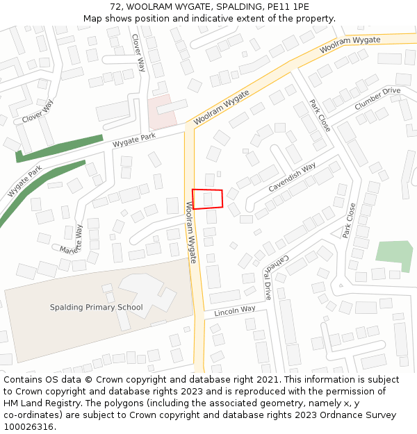 72, WOOLRAM WYGATE, SPALDING, PE11 1PE: Location map and indicative extent of plot