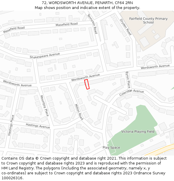 72, WORDSWORTH AVENUE, PENARTH, CF64 2RN: Location map and indicative extent of plot