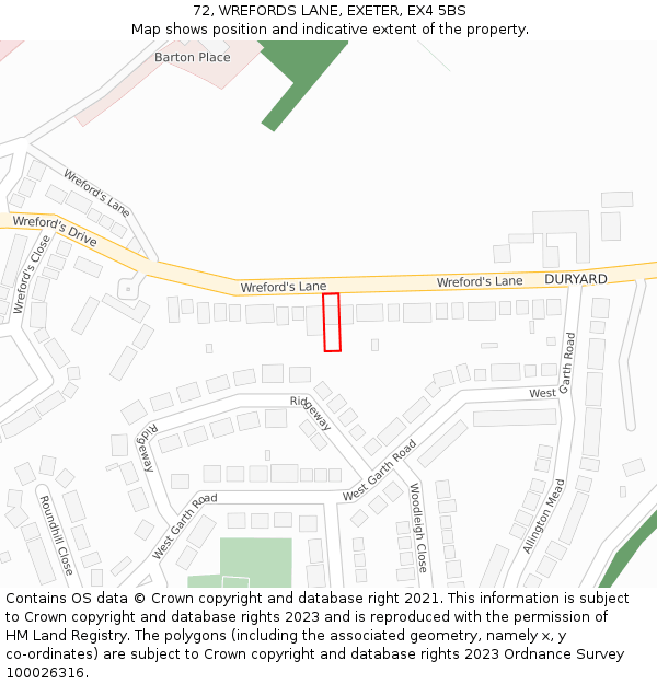 72, WREFORDS LANE, EXETER, EX4 5BS: Location map and indicative extent of plot