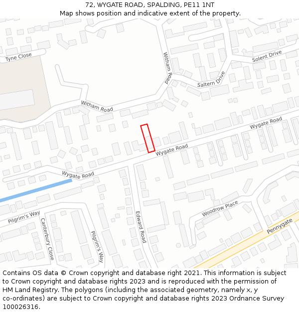 72, WYGATE ROAD, SPALDING, PE11 1NT: Location map and indicative extent of plot