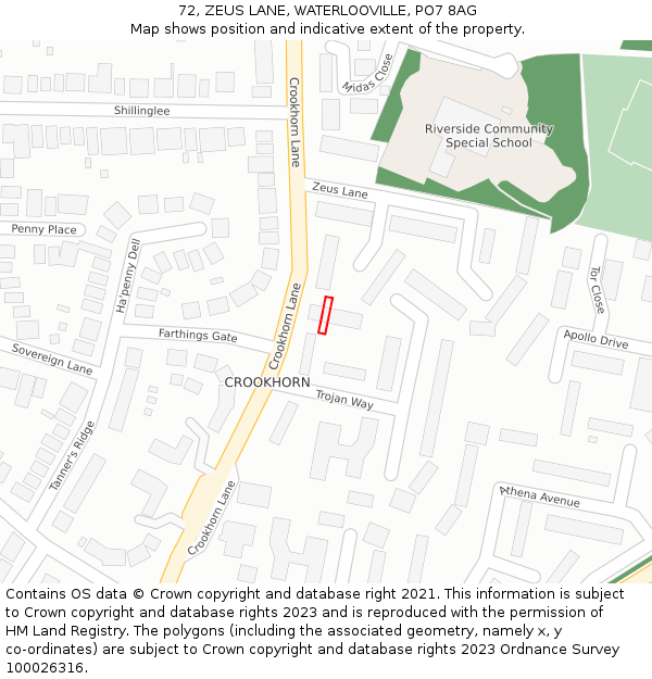 72, ZEUS LANE, WATERLOOVILLE, PO7 8AG: Location map and indicative extent of plot