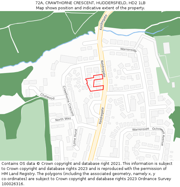 72A, CRAWTHORNE CRESCENT, HUDDERSFIELD, HD2 1LB: Location map and indicative extent of plot