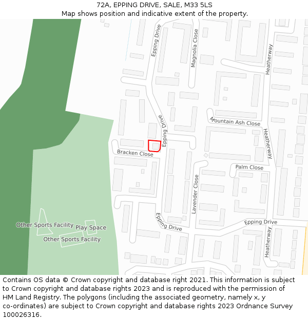 72A, EPPING DRIVE, SALE, M33 5LS: Location map and indicative extent of plot