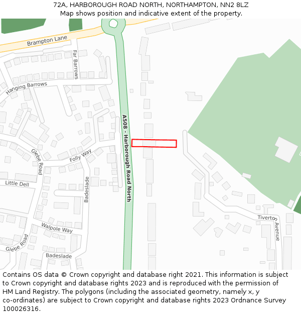 72A, HARBOROUGH ROAD NORTH, NORTHAMPTON, NN2 8LZ: Location map and indicative extent of plot